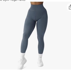 Ribbed dark blue seamless leggings